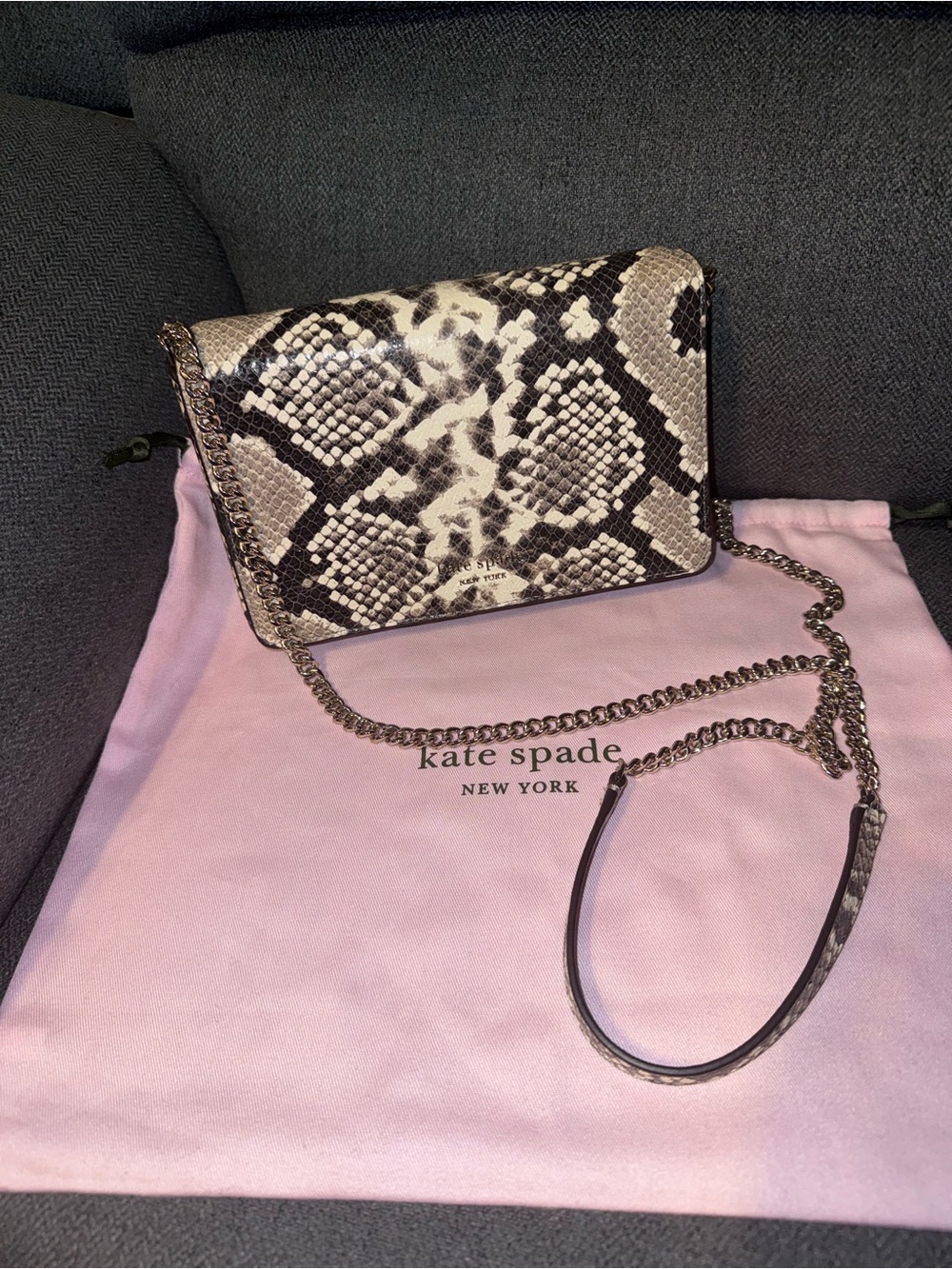 kate spade Snake-Print Chain Crossbody - Black & White